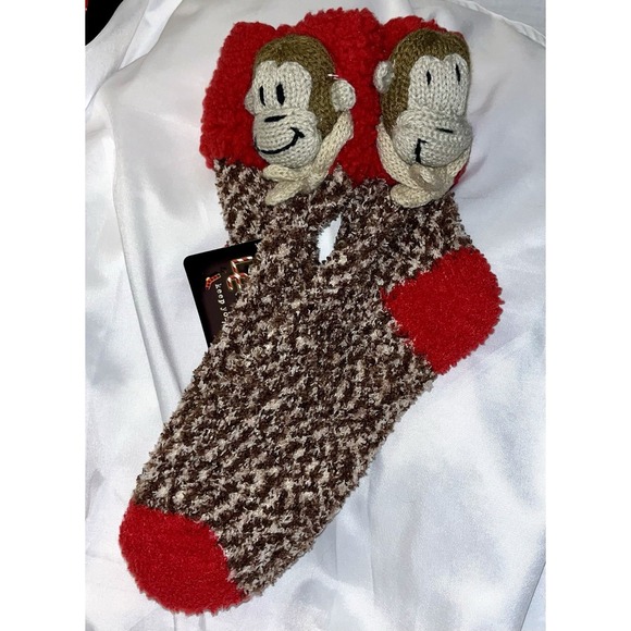 Legale‎ Dimensional Monkey Socks Women's Size 4 to 10 Super Soft Plush Red Brown - Picture 1 of 5